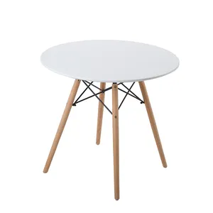Tavolo moderno con accento superiore in legno con gambe in metallo bianco di vendita caldo