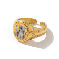 Bague en acier inoxydable, design personnalisé, motif papillon, cœur, petite fleur, peinte, élégante et luxueuse
