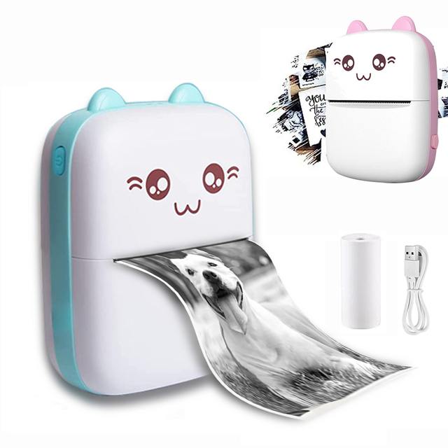 Mini Sticker Printer, Portable Thermal Printer with 7 Rolls Paper, Bluetooth Inkless Smart Printer Compatible with IOS & Android