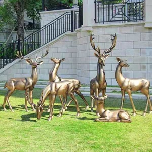 モダンデザイン経済ファイバーグラス鹿彫刻中国風巨大動物装飾樹脂工芸品 - Product Image 1