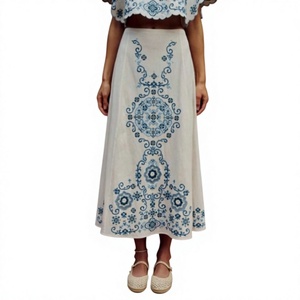 Elegant Embroidered Woven Printed Floral Bohemian Women'<b>s</b> Skirt with Bow Organza Fabric 100% Cotton - Product Image 1