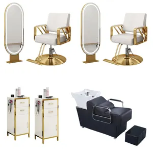 Hot selling barbershop black frame wall mounted saloon mirror station salon chair and mirror set