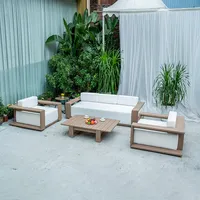 Meubles d'extérieur en teck de luxe moderne, ensemble de canapés en bois de teck résistant aux intempéries