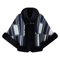 Cape élégante pour femme avec bordure en fausse fourrure, fermeture perlée, motif géométrique, couleur unie, châle de mariée pour mariage, voyage, vacances