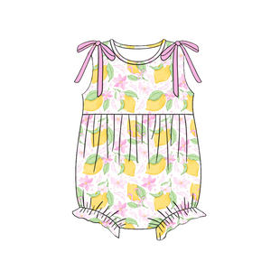 Conjuntos de Shorts para Niñas con Estampado de Flores y Limones, Diseño Casual de Primavera/Otoño, Transpirables, de Algodón y Spandex, con Lazos y Borde Festoneado - Product Image 3