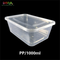 Conteneur alimentaire jetable biodégradable en plastique grande capacité 1000 ml avec couvercle, logo personnalisé, style classique, boîte rapide pour restaurant