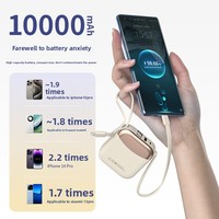 Mini batterie externe portable en plastique avec cordon, 10 000 mAh, batterie polymère, charge rapide 22,5 W, câble intégré, prise universelle, cadeau