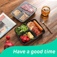 Boîte de nourriture de préparation de repas à emporter micro-ondable noir américain avec des récipients de nourriture de couvercle 3 compartiments en plastique