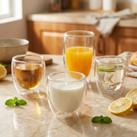 Bouteille isotherme transparente à double paroi en verre borosilicate résistant à la chaleur avec poignée, grande capacité pour café et eau