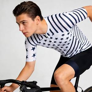 Maillot de cyclisme à manches courtes, coupe-vent, respirant, à séchage rapide, avec motif étoiles et rayures, élégant, pour cycliste - Product Image 4