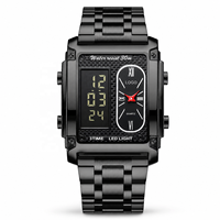 Reloj Electrónico Deportivo de Lujo, Cuadrado, Luminoso, de Cuarzo Analógico-Digital, con Doble Movimiento y Doble Pantalla, Correa de Acero Inoxidable, Resistente al Agua 3BAR