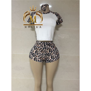 新作レディースサマーショーツセットクロップシャツトップ + ヘッドバンド + ショーツ2ピースセットレジャーバイカーショーツ2ピースセット女性用サマー - Product Image 2