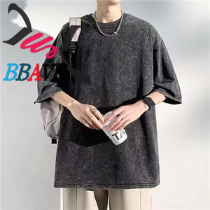 Solid Color 230gsm Cotton Men's Blank O-neck T-shirts Knit Jersey Men's Washed T-shirts <b>Summer</b> - Product Image 2