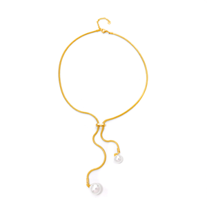 Collier de perles en acier inoxydable 316L plaqué or PVD, chaîne durable et résistante avec design de perle tombante - Product Image 2