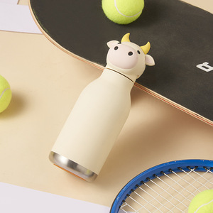Thép không gỉ chân không phích cup 304 phim hoạt hình bò sữa động vật đầu thiết kế với chai nước rơm cho trẻ em - Product Image 3