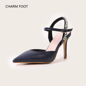 Sandalias de mujer 2023 nuevo verano moda europea y americana puntiagudas tacón fino una línea diamante brillante diamante serpiente alta <span class=keywords><strong>Hee</strong></span> - Product Image 5