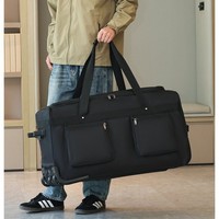 Sac de voyage pliable à roulettes en tissu imperméable noir avec poignée télescopique, sac de voyage grande capacité, bagage à roulettes