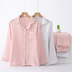 高品质家庭睡衣套装格子平纹棉睡衣长2件Pjs纽扣睡衣Pj套装休闲服男士睡衣 - Product Image 4