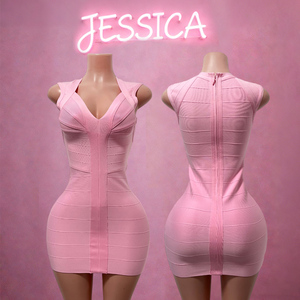 Y7881- Abito da Sera Elegante e Sexy con Scollo a V, Senza Maniche, Nero, Aderente, Stile Retrò per Donne - Product Image 4