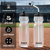 Bouteille de boisson sportive avec paille longue et 2 couvercles (paille à presser) pour casque de sport (hockey, football) sans BPA, compatible lave-vaisselle