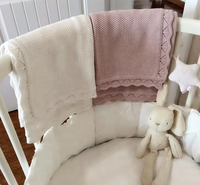 Couverture en tricot pour bébé 100% coton, bordure en dentelle, douce, respirante, couleur unie, couverture d'emmaillotage, 80x100cm
