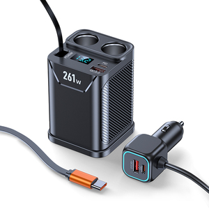 261W 7IN1 มาพร้อมสายต่อขยาย 1 เมตร พอร์ต PD คู่ 2QC 3.0 ใช้งานพร้อมกันได้ ของที่ต้องมีสำหรับนักธุรกิจชั้นนำ ที่ชาร์จในรถยนต์ - Product Image 1