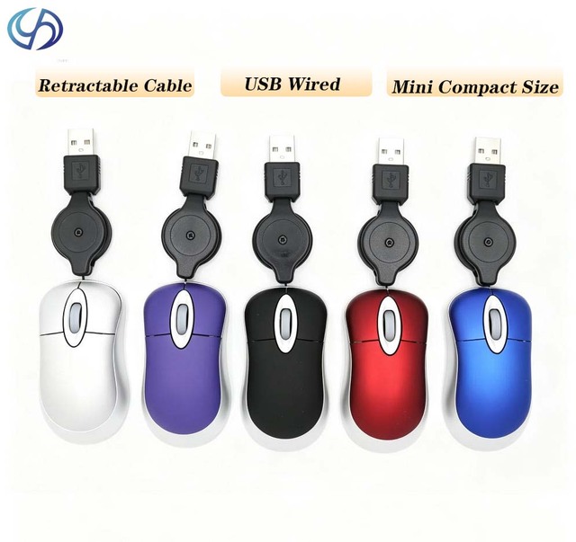 Mini Retractable USB Wired Optical Sensor Mouse Ergonomic Support for Laptops Kids 3 Buttons Multiple Colors Direct Manufacturer