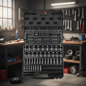 Juego de 90 piezas de llaves de vaso para reparación automotriz, de impacto, de 3/8 pulgadas, de 6-19 mm, SAE y métricas, de acero aleado Cr-Mo de 6 puntas con extensiones - Product Image 2