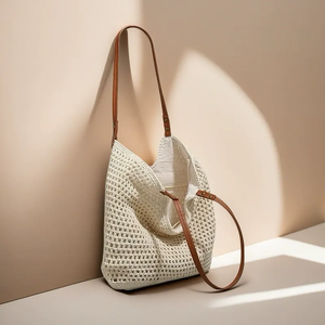 2025 mùa hè của phụ nữ Nửa Vòng mây dệt rơm Túi Bán buôn chéo cơ thể Túi Messenger nhỏ bãi biển túi xách cho cô gái - Product Image 6