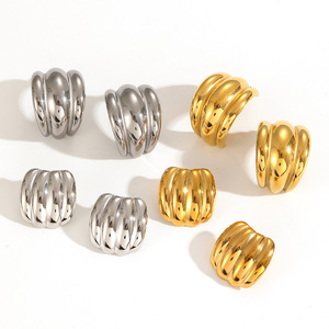 ต่างหูทรงเรขาคณิต ชุบทอง 18K ไทเทเนียมสตีล ดีไซน์เส้นวงกลม เหมาะสำหรับใส่ทุกวัน เครื่องประดับแฟชั่นสำหรับผู้หญิง - Product Image 3