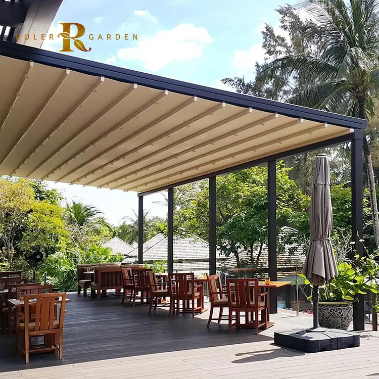 Outdoor Opening PVC Pergola Big Roof Cover Automatic Retractable Aluminum Awnings Retractable Canopy
