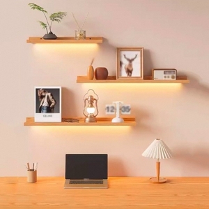 Estantes Flotantes de Madera Maciza con Luces LED, Versátiles para Decoración del Hogar, Estantes Iluminados para Exhibición - Product Image 1