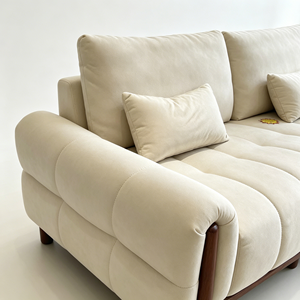 Modern Three Seat <b>Sofa</b> Upholstered Fabric Cushion Back Wooden <b>Legs</b> Rolled Arms Midcentury Living Room Couch - Product Image 4
