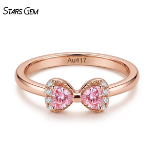 แหวนเพชรรูปหัวใจสีชมพูโรสโกลด์ Starsgem ประดับเพชรรอบด้าน สไตล์โบว์น่ารักสำหรับผู้หญิง - Product Image 1