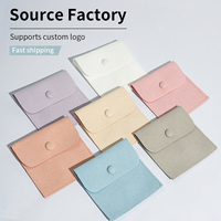 Pochette à bijoux en daim ivoire avec logo personnalisé, fermeture à pression, avec boîte et insert, ensemble de pochettes à bijoux en microfibre de daim
