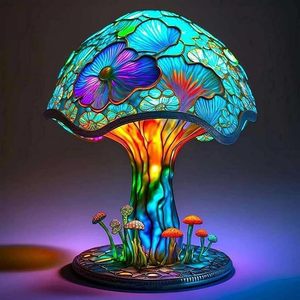 Tsinye Beautiful Painting Mushroom Lamp, Bohemian Resin Mushroom Decorative Bedside Lamp,Stained Glass Plant Series Night Light - Product Image 5