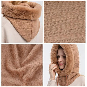 Ensemble bonnet et cache-cou en fourrure d'hiver pour femme, tricoté en cachemire, chaud, coupe-vent, épais, pelucheux et moelleux - Product Image 4