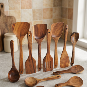 Cuchara de Madera para Servir Arroz, Juego de 6 Piezas, Resistente al Calor, Apta para Lavavajillas y Microondas, con Agarre Ergonómico, Utensilio de Cocina que Protege las Sartenes - Product Image 1