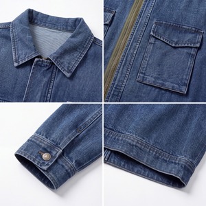 Custom OEM <b>Men</b> Vintage Washed Blue Denim <b>Jackets</b> Multi Pocket <b>Cargo</b> Workwear Custom Embroidered Logo Streetwear Apparel TKAN8094 - Product Image 4