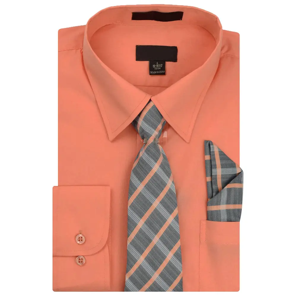 Men's Long Sleeve Dress Shirt with Matching Tie and Handkerchief Set