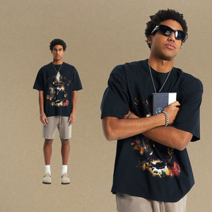 เสื้อยืดสไตล์วินเทจ ผ้าฝ้ายถัก 100% ระบายอากาศได้ดี ทรงลำลอง คอกลม พิมพ์ลายดิจิทัล ทรงหลวม โอเวอร์ไซส์ น้ำหนัก 200 กรัม เสื้อยืดผู้ชาย - Product Image 2