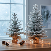 Sapin de Noël miniature de haute qualité de 60 cm avec support en métal, alimenté par USB, léger, décorations floquées blanches
