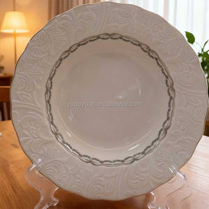 YDY売れ筋リビアチュニジアゴールドリム24個白磁器エンボスセラミックディナープレートとボウルセット食器 - Product Image 4