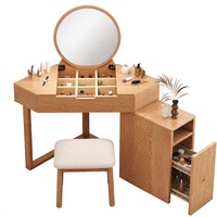 Table de toilette d'angle moderne en bois de frêne, style nordique, en bois massif, avec miroir et tabouret pour petite chambre