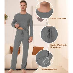 Conjunto de Pijama Personalizado para Hombre, Manga Larga, Tejido de Bambú y Algodón, Ropa de Dormir Suave, Pantalones Largos, Conjunto de 2 Piezas - Product Image 4