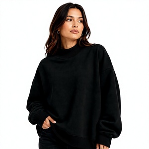 Black Color Winter <b>Women's</b> Oversized Mock Neck Sweatshirt Solid <b>Pattern</b> Pullover Front Eco-Friendly Anti-Shrink Durable Cotton - Product Image 1