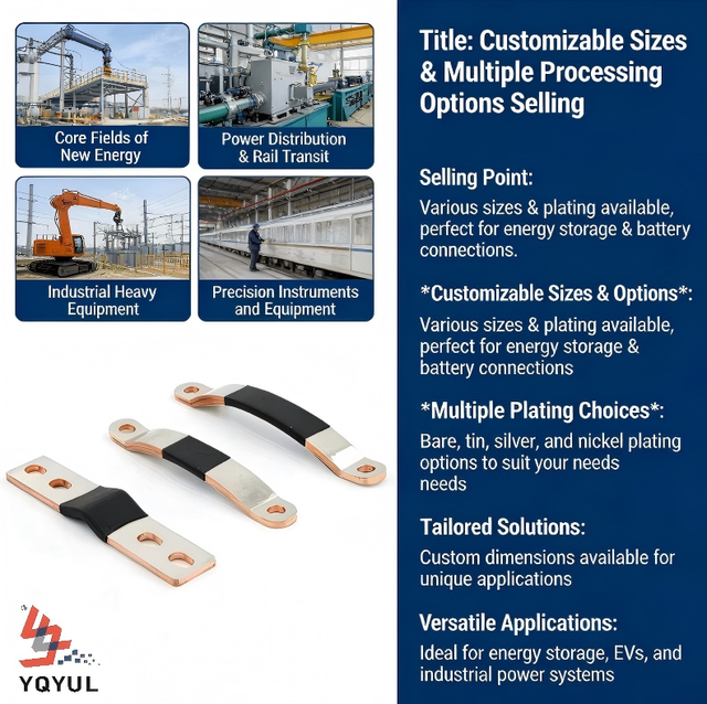 YULIAN Custom Tinned Copper Bus Bars with Round Holes for Electric Vehicles Insulated Flexible Copper Busbars