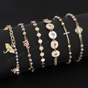 Ultimo stile gioielli tri tone 3 colori bracciale tricolore bracciale croce bracciale regolabile 14K argento rosa oro laminado pulsera