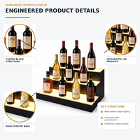 Support d'affichage pour bouteilles d'alcool LED blanc chaud personnalisé, étagère de bar éclairée à quatre niveaux avec logo