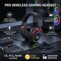 Casque de jeu sans fil supra-auriculaire en cuir OEM ODM avec annulation active du bruit et son surround 7.1